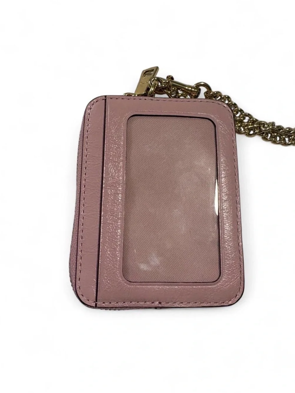 Coach Pink Quilted Leather Card Holder with Gold Chain Accent